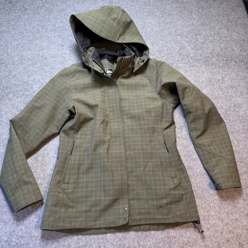 REI Madrona Hooded Rain Jacket Coat Removable Hood Waterproof Green Women’s XS